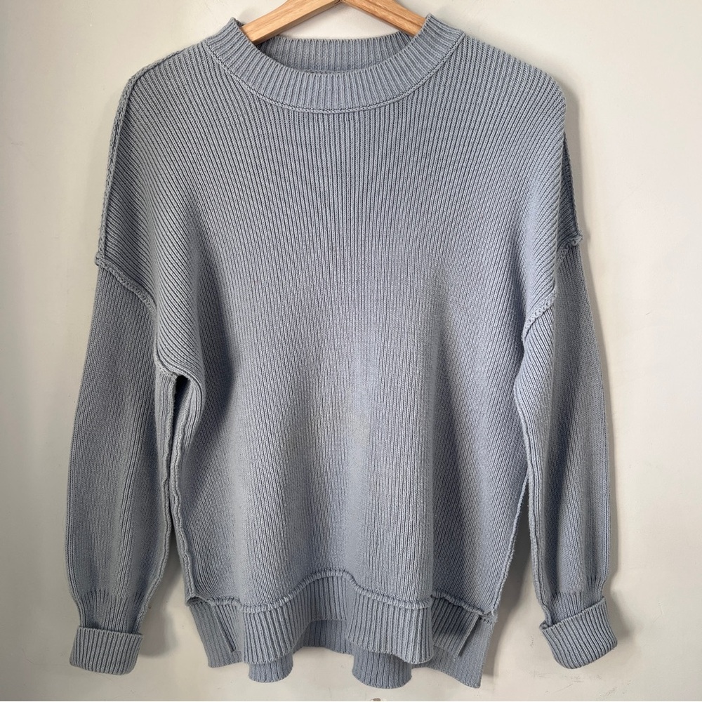Moon & Madison Light Gray Crewneck Sweater Oversized Drop Shoulder Small